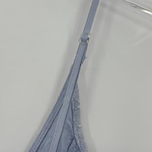 Simplee blue eyelet lace dress cami button front tiered ruffle scalloped hem S - Picture 6 of 7